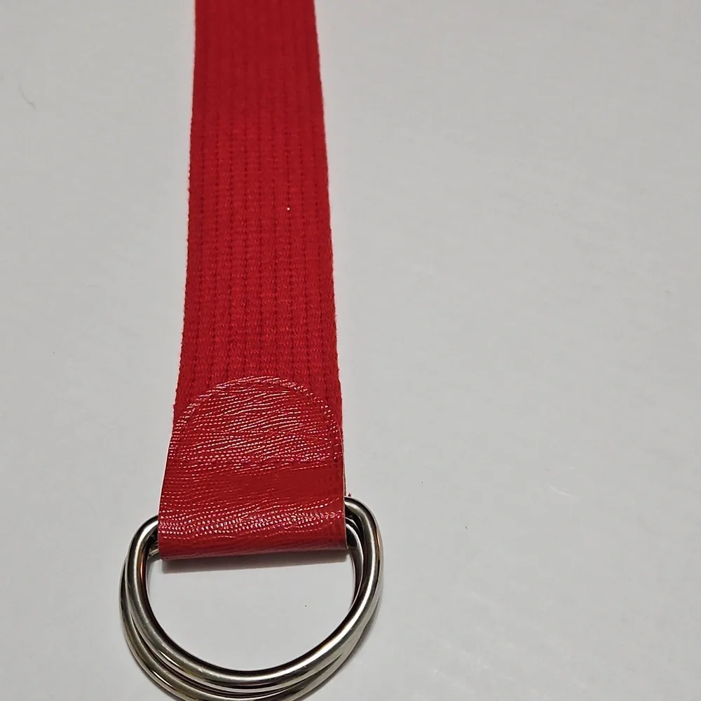 Elegant Wide Red Adjustable Belt with Silver Buckle Size M